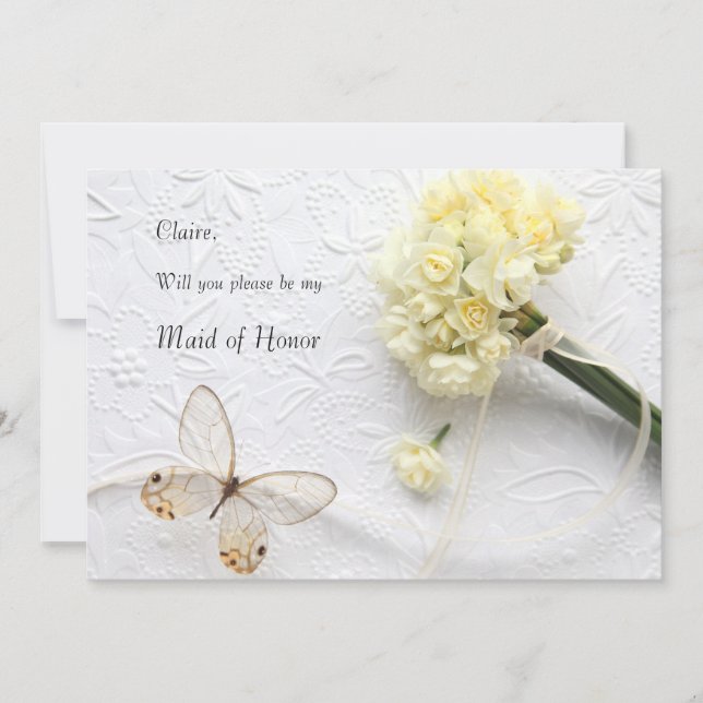 Invitación Flores amarillas pálidas con criada de honor (Anverso)