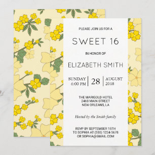 Invitación Flores Amarillas, Patrón De Flores, Dulce 16