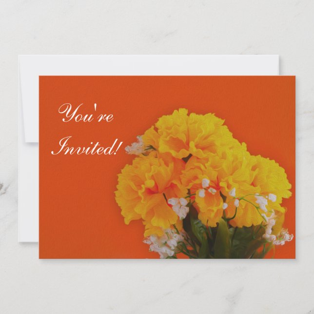 Invitación Flores amarillas pintadas en Naranja (Anverso)