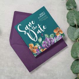 Invitación Flores Amarillas Púrpura Salvan La Fecha