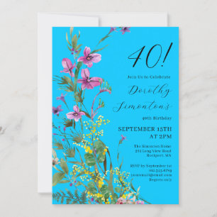 Invitación Flores amarillas rosadas exóticas 40 cumpleaños