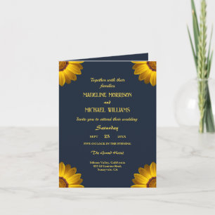 Invitación Flores Amarillas sobre fondo Azul Marino Monograma
