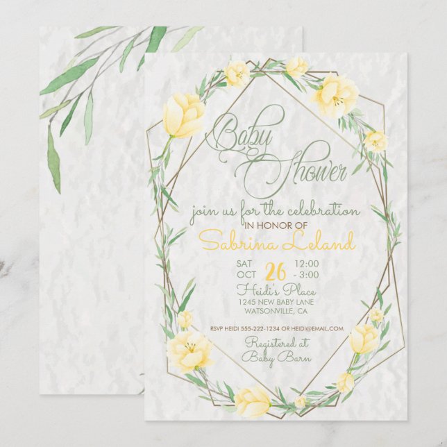 Invitación Flores amarillas Terraza de vegetación Baby Shower (Anverso / Reverso)