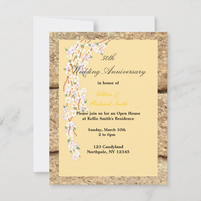 Invitación Flores Amarillas y Blancas 50 Aniversario (Anverso)