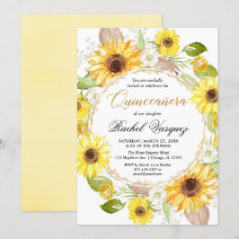 Invitación Flores amarillas y doradas Quinceanera
