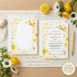 Invitación Flores amarillas y mariposas boda en blanco