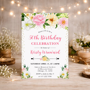 Invitación Flores Amarillas y Rosadas de Verano Foto 50 cumpl
