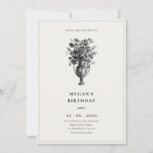 Invitación Flores antiguas y elegantes en el cumpleaños de un