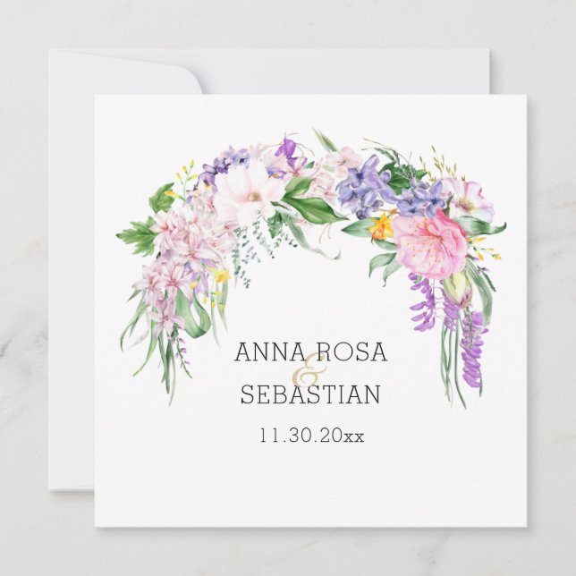Invitación *~* Flores AR15 QR Boda RSVP Boho (Anverso)