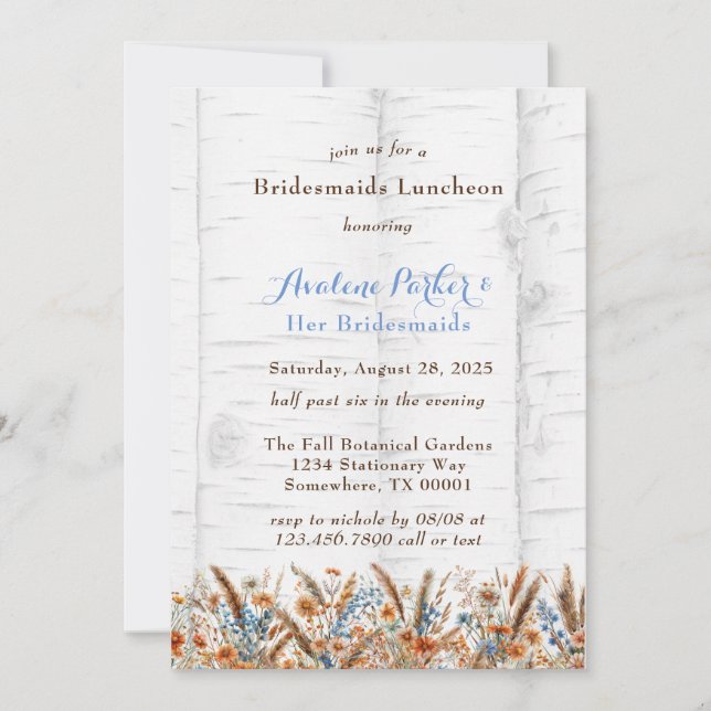 Invitación Flores Arboles de pájaros blancos Bridesmaids Luch (Anverso)