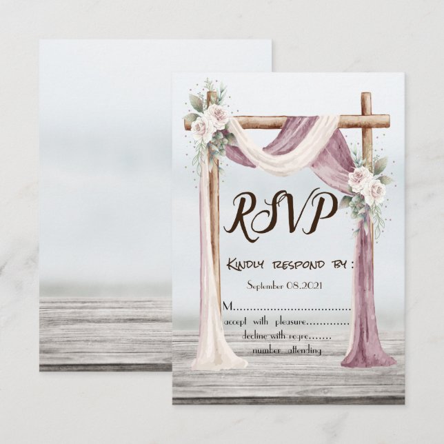 Invitación Flores Arbor de Playa RSVP de Boda (Anverso / Reverso)