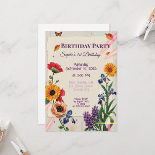 Invitación Flores Arcoíris - Collage Moderno