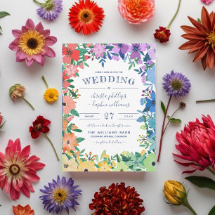 Invitación Flores Arcoíris Retro Boda Gay Lesbiana