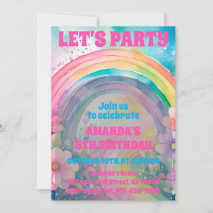 Invitación Flores arcoiris retro pastel Cumpleaños Fiesta
