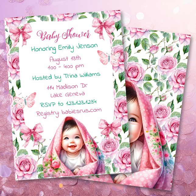 Invitación Flores, arcos y mariposas Baby Shower rosa (Subido por el creador)