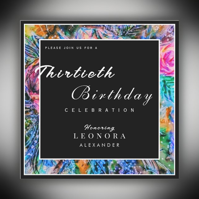 Invitación Flores artísticas acuarelas CUALQUIER fiesta de cu (Subido por el creador)