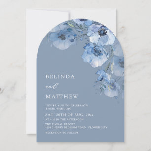 Invitación Flores Artísticas de Acuarela Azul Boda Casual