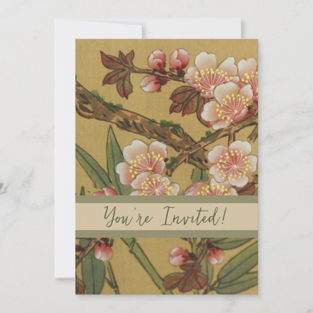 Invitación Flores asiáticas japonesas de cerezo vintage (Anverso)