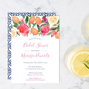 Invitación Flores audaces, cítricos y azulejos españoles, duc
