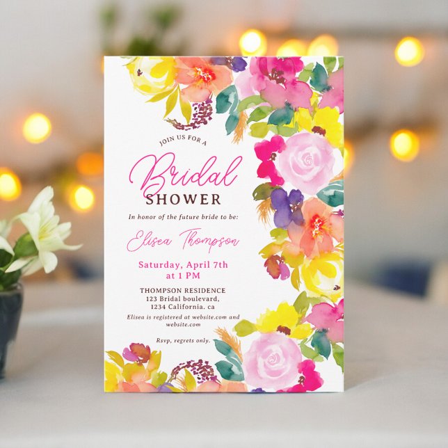 Invitación Flores audaces de boho moderno guión de ducha de n (Modern boho bold flowers script bridal shower invitation)