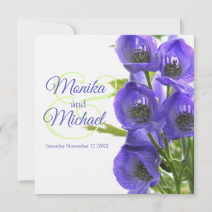 Invitación Flores azul Aconitum boda ropa de cama cuadrada in