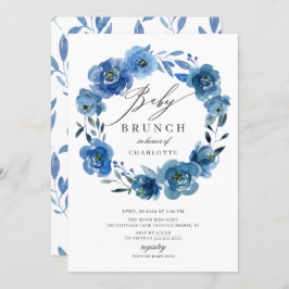 Invitación Flores azul acuarela Baby Shower Brunch