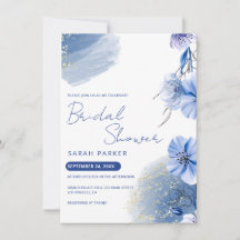 Flores azul acuarela ducha de novia