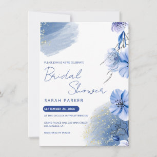 Invitación Flores azul acuarela ducha de novia