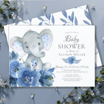 Flores azul acuarela Elephant Baby Shower
