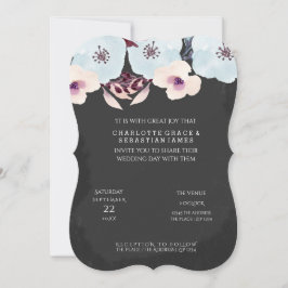 Invitación Flores azul acuarela en el Boda de la pizarra