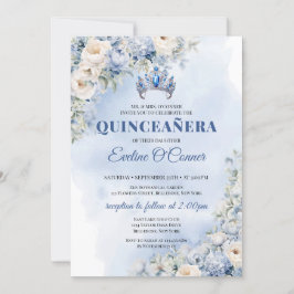 Invitación Flores azul acuarela eucalipto Quinceañera