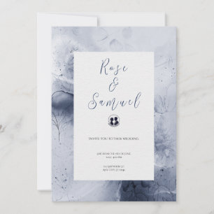 Invitación Flores azul acuarela novia y Boda de Groom