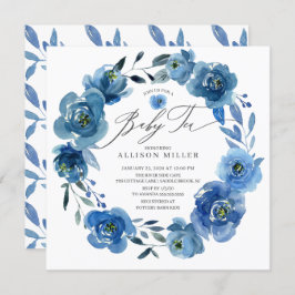 Invitación Flores azul acuarela Té Baby Shower