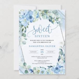Invitación Flores azul claro Boho eucalipto dulce dieciséis