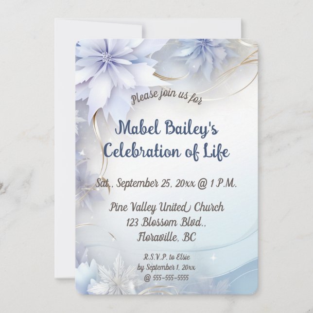 Invitación Flores Azul Claro Editables Celebración de la Vida (Anverso)