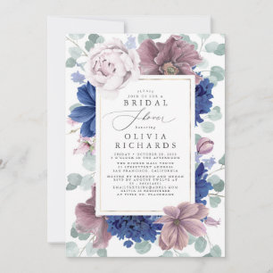Invitación Flores azul de malva y marina elegante ducha de no