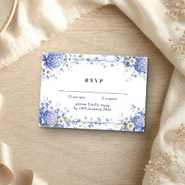 Invitación Flores Azul Marino Responder amablemente boda