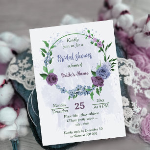 Invitación Flores azul polvoriento morado verde ducha de novi