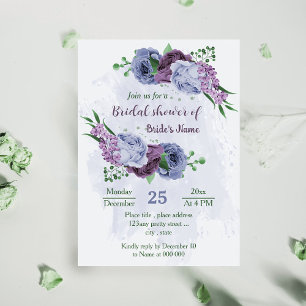 Invitación Flores azul polvoriento morado verde ducha de novi