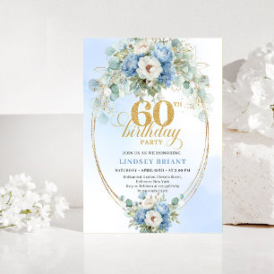 Invitación Flores azul polvoriento peonía blanca dorada 60 cu