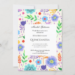 Invitación Flores azul rosadas de Quinceañera