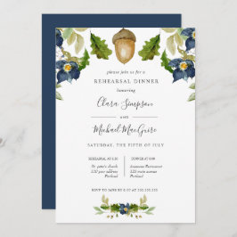 Invitación Flores azul rosado brillante boda ensayo Cena