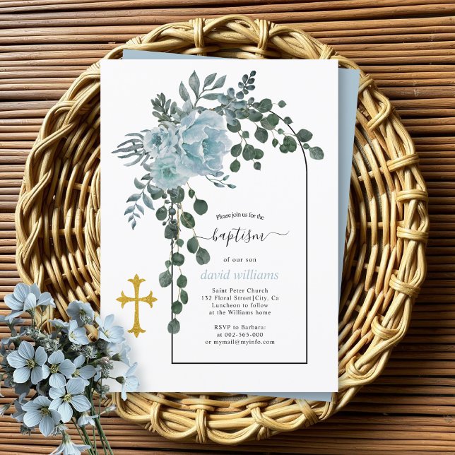 Invitación Flores azul turbias e invita al bautismo floral de (Subido por el creador)