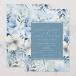 Invitación Flores azul turbias | Elegante Boda Jardín