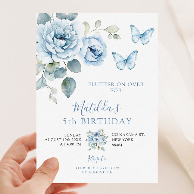 Invitación Flores azul turbias fluyen durante el cumpleaños (Subido por el creador)
