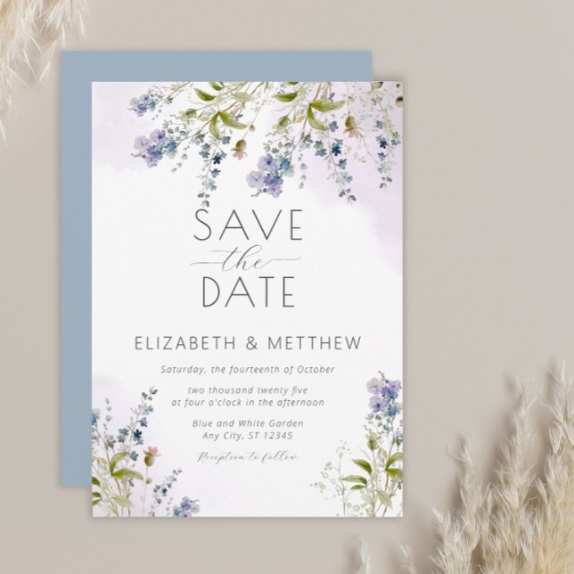 Invitación Flores azul turbias salvan la fecha (Subido por el creador)