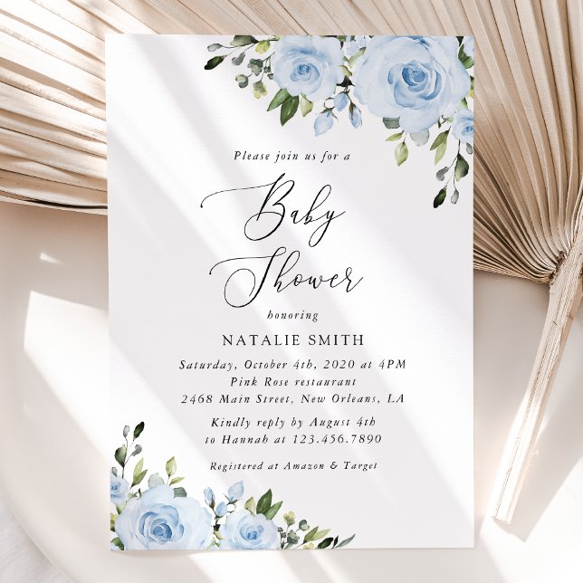Invitación Flores azul turbias, vegetación, boho, Baby Shower (Subido por el creador)