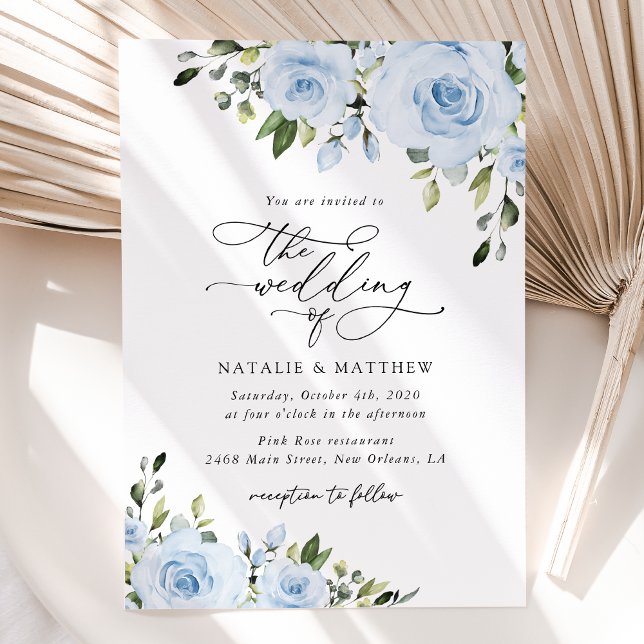 Invitación Flores azul turbias, vegetación, boho, Boda floral (Subido por el creador)