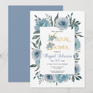 Invitación Flores azul turbulentas bebé virtual o ducha de no