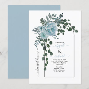 Invitación Flores azul turquesa arco boda ensayo cena